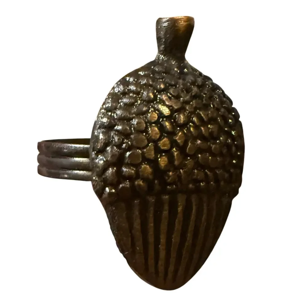 Vintage Bronze Acorn Napkin Rings Dinnerware 11 Piece Set